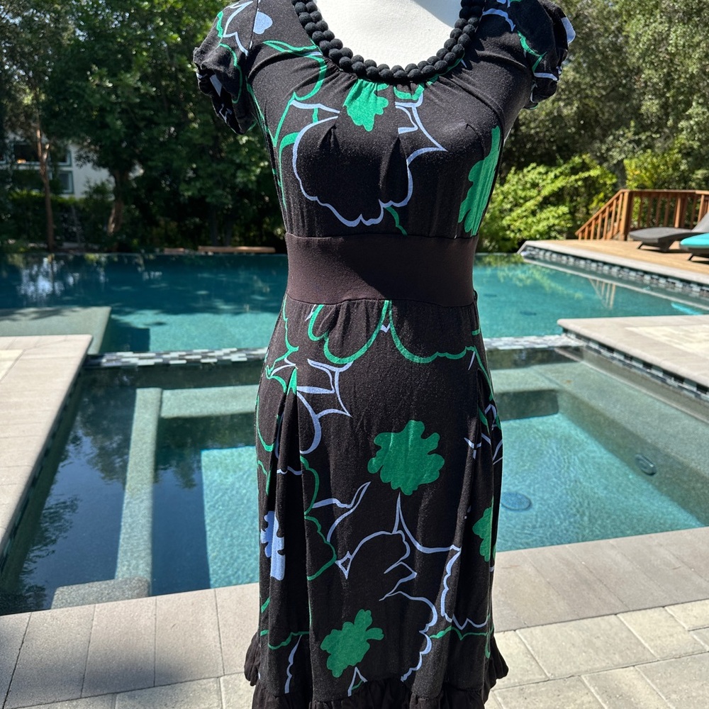 Floral Black and Green Dress